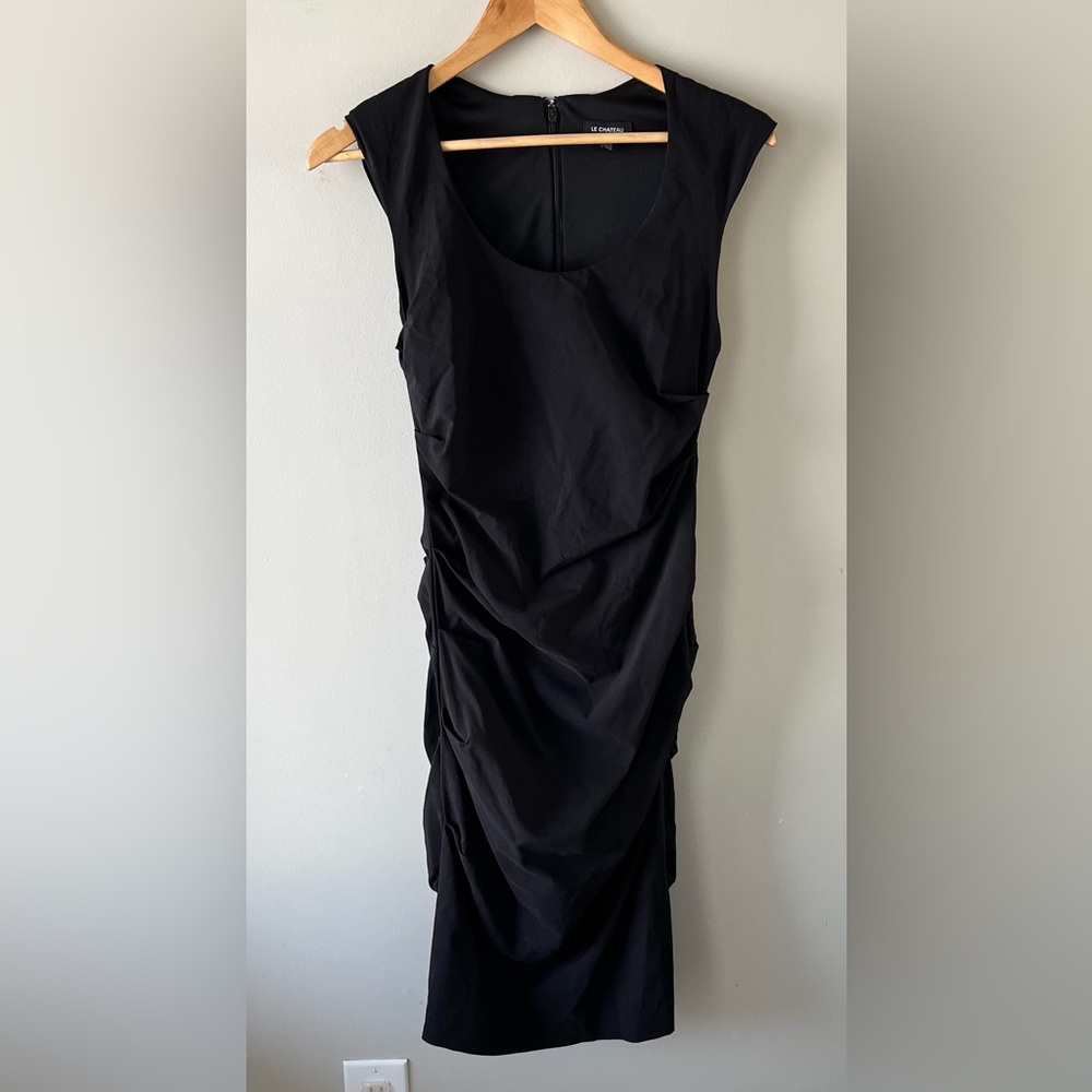 Y2K Le Chateau Black Ruched Cap-Sleeve Midi Dress Size Medium - Going Out Formal